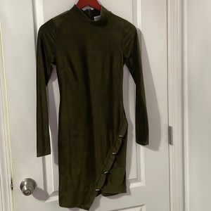 dark green body con long sleeve dress